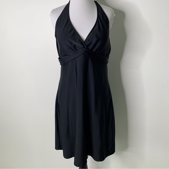 NWT Athleta Women's Black Tara Halter Swim V-Neck Dress Size 38D/DD - Picture 2 of 13